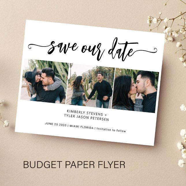 Budget 3 photo collage modern wedding save date flyer (Creator Uploaded)