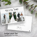 Budget 3 photo collage modern wedding thank you flyer<br><div class="desc">Simple minimalist trendy typography personalised wedding BUDGET affordable thank you PAPER FLYER with three photos, your custom text, and signature. PLEASE READ THIS BEFORE PURCHASING! This is a budget affordable card printed on a FLYER. Please note that BUDGET PAPER IS THIN - You can upgrade to have this card printed...</div>