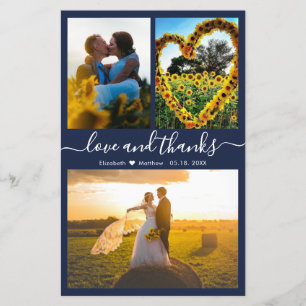 Budget 3 Photo Collage Navy Wedding Thank You Card