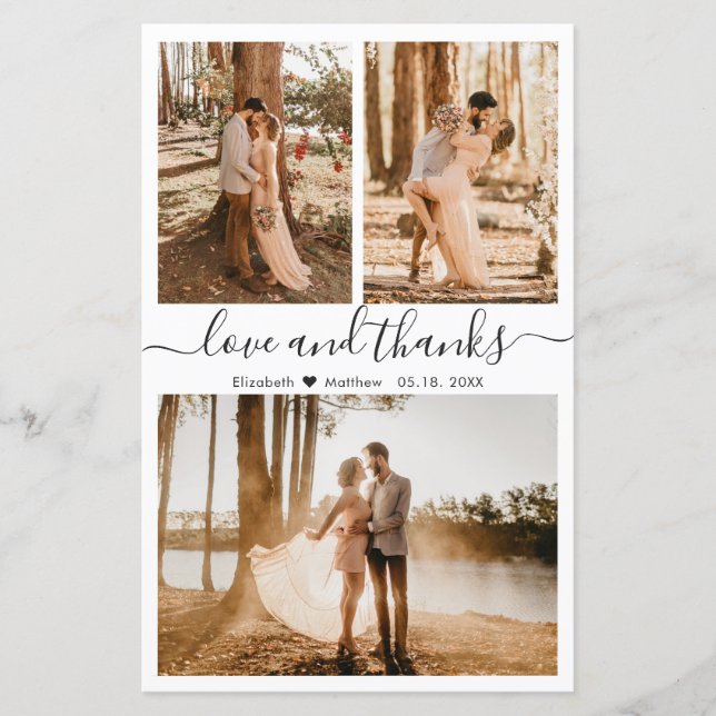 Budget 3 Photo Collage Wedding Thank You Card (Front)
