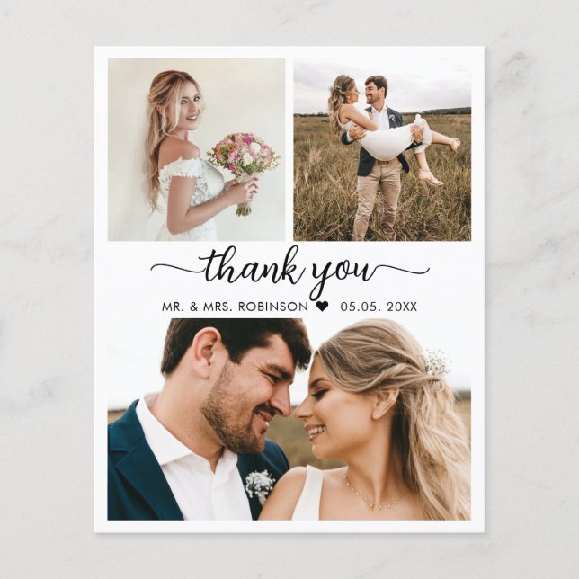 Budget 3 Photo Collage Wedding Thank You Flyer (Front)