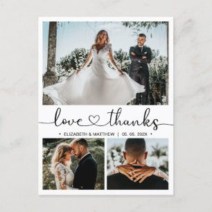 Budget 3 Photo Collage Wedding Thank You Postcard