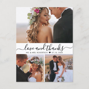 Budget 3 Photo Love and Thanks Wedding Thank You Postcard