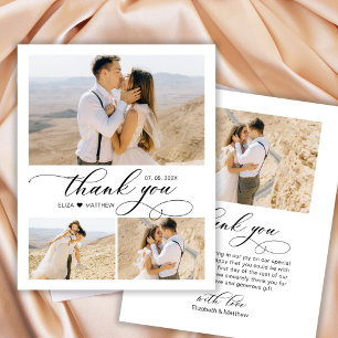 Budget 3 Photo Script Heart Wedding Thank You Card