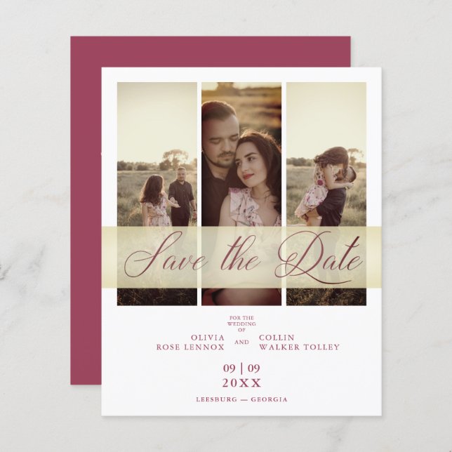 Budget 3 Photos Couple in Love Elegant Script (Front/Back)