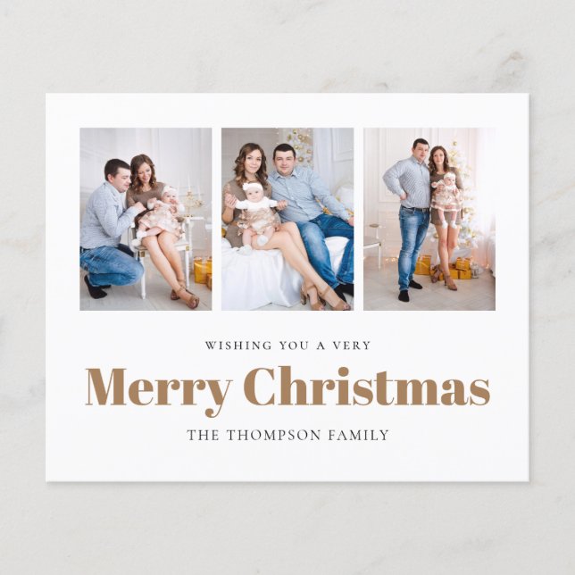 BUDGET 3 Photos Family Merry Christmas Card (Front)