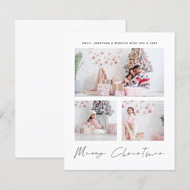 BUDGET 3 Photos Family Merry Christmas Card (Front/Back)