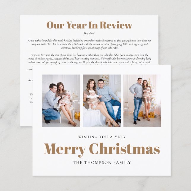 BUDGET 3 Photos Family Newsletter Christmas Card (Front/Back)