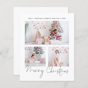 BUDGET 3 Photos Family Script Merry Christmas Card