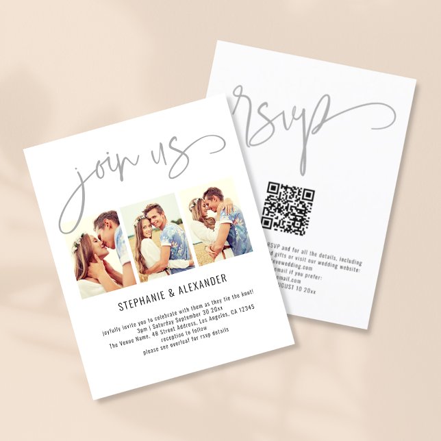 BUDGET 3 Photos Join Us Script Wedding Invite (Creator Uploaded)