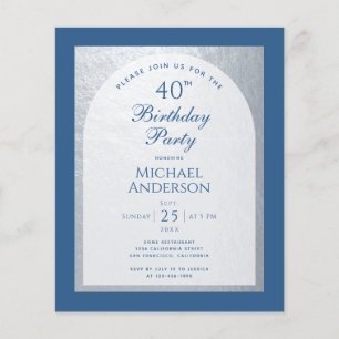 Budget 40 Birthday Classic Blue  Silver Invitation