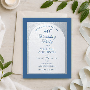 Budget 40 Birthday Classic Blue Silver Invitation