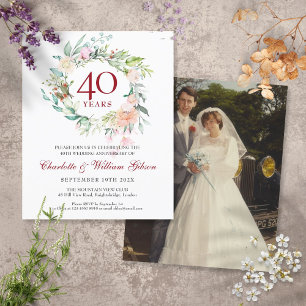 Budget 40th Anniversary Ruby Floral Photo Invite