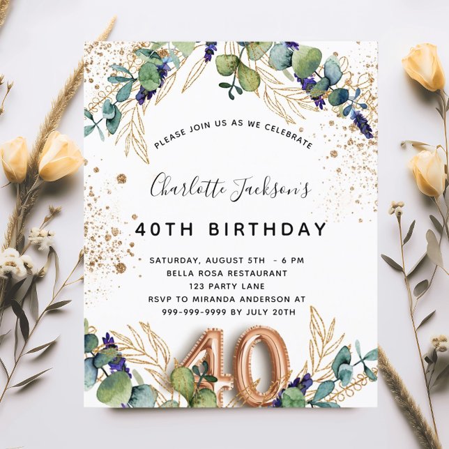Budget 40th birthday eucalyptus greenery glitter (Creator Uploaded)