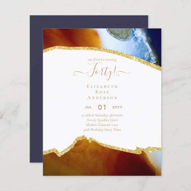 Budget 40th Birthday Glitter Agate Girly Design (Front/Back)