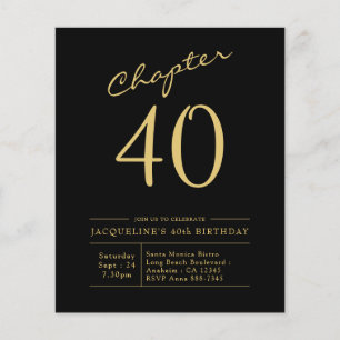 Budget 40th Birthday Invitation Black Gold Flyer