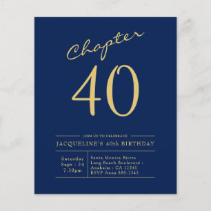 Budget 40th Birthday Invitation Navy Blue Flyer