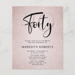 Budget 40th Birthday Modern Script Birthday Invite