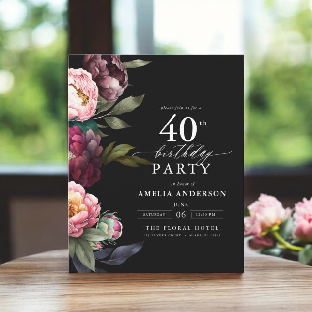 Budget 40th Birthday Moody Floral Invitation (Creator Uploaded)