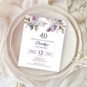 BUDGET 40th Birthday Party Purple Lilac Floral