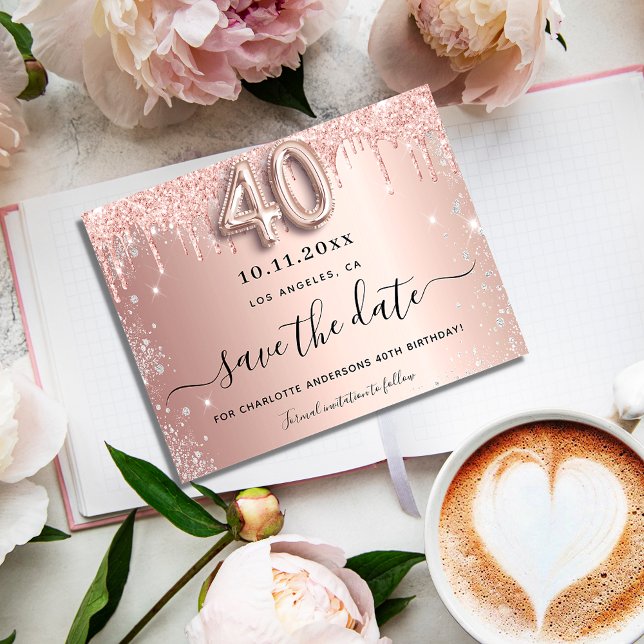 Budget 40th birthday rose glitter save the date (Creator Uploaded)