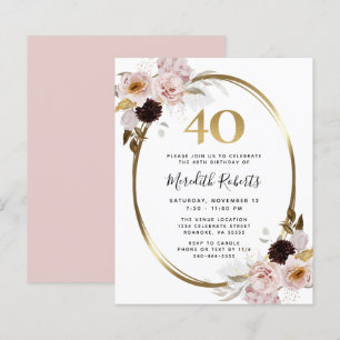 Budget 40th Birthday Roses Gold Foil Party Invite