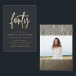 budget 40th birthday simple stylish elegant script card<br><div class="desc">budget 40th birthday simple stylish elegant gold script & geometric 40th birthday invite. Modern geometric backer pattern. Part of a collection. Colour can be changed.</div>