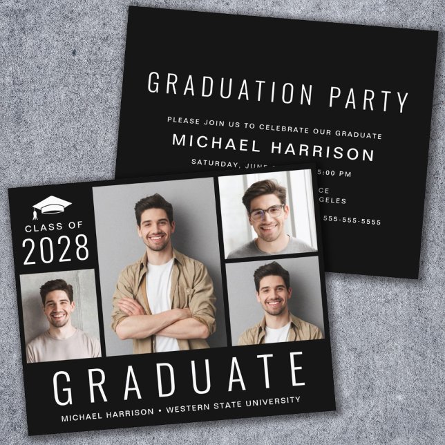 Budget 4 Photo Black Graduation Party Invitation (Creator Uploaded)