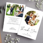 Budget 4 photo calligraphy wedding thank you<br><div class="desc">Simple modern trendy calligraphy script stylish black and white budget affordable wedding thank you card personalised with custom 4 photos, pre printed message, and signature on both sides. Please note that the colours of the text and background can be changed to match your wedding colour scheme. You can change them...</div>