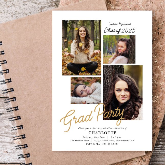 Budget 4 Photo Collage Graduation Party Invitation (Creator Uploaded)