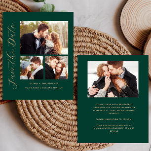 Budget 4-Photo Emerald Green Gold Save the Date
