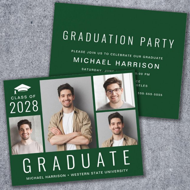 Budget 4 Photo Green Graduation Party Invitation (Creator Uploaded)