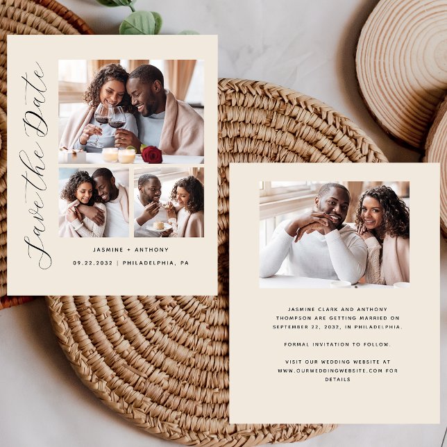 Budget 4-Photo Minimalist Beige Save the Date (Creator Uploaded)
