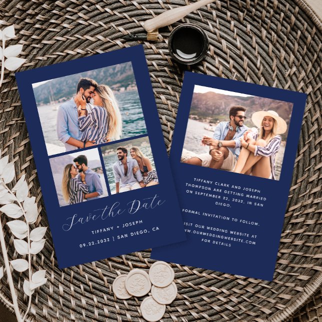 Budget 4-Photo Navy Blue Save the Date (Creator Uploaded)