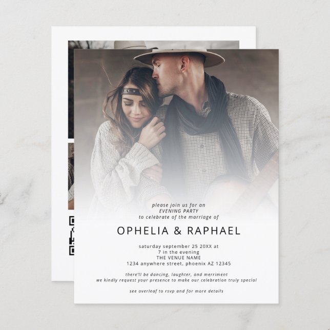 Budget 4 Photo Overlay QR Bohemian Wedding Evening (Front/Back)