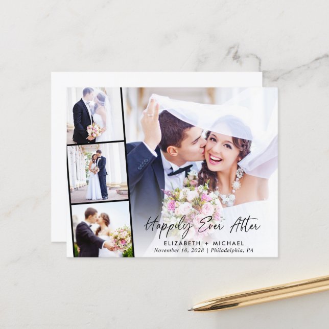 Budget 4 Photo Wedding Reception Invitation (Front/Back In Situ)