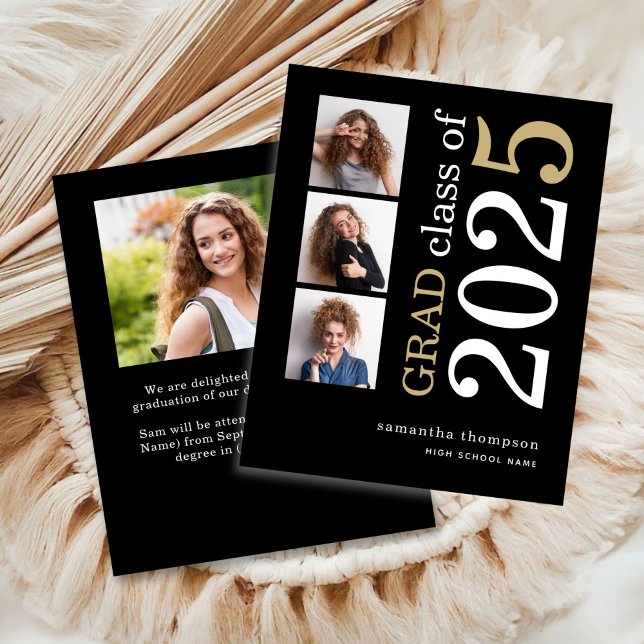 Budget 4 photo White Gold 2025 Graduation Announce (front and back view)