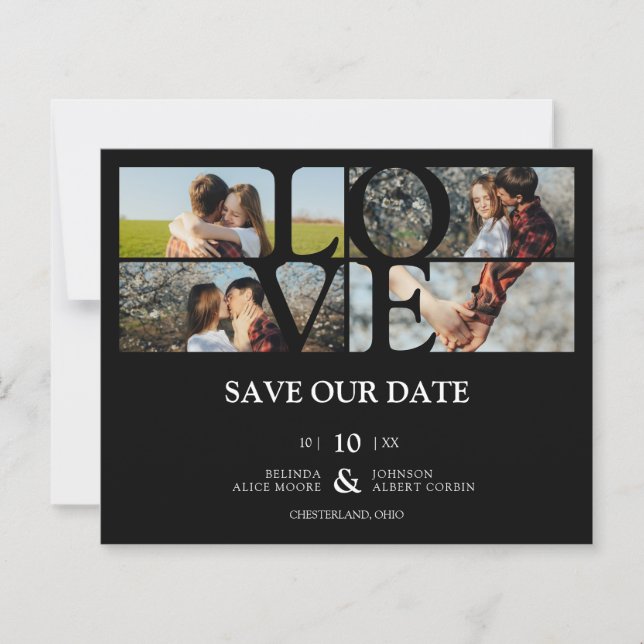 Budget 4 Photos Black Chic Trendy Collage Wedding  (Front)