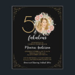 Budget 50 and Fabulous 50th Birthday Black Photo<br><div class="desc">This elegant design features rustic blush watercolor pink roses,  botanical greenery,  and elegant typography. Personalise with your photo,  name,  date,  and other info.</div>