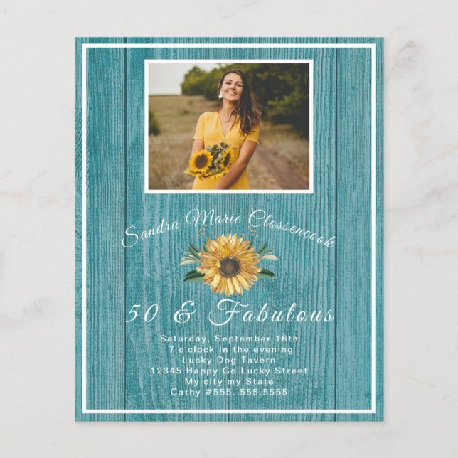 Budget 50 and Fabulous | Sunflower Blue Birthday (Front)