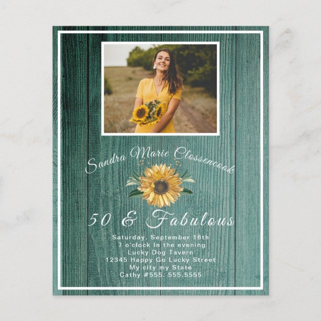 Budget 50 and Fabulous | Sunflower green Birthday (Front)