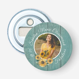 Budget 50 and Fabulous   Sunflower Teal Birthday   Bottle Opener