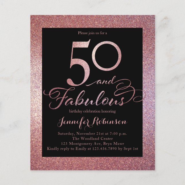 Budget 50 Fabulous Rose Gold Birthday Invitation (Front)