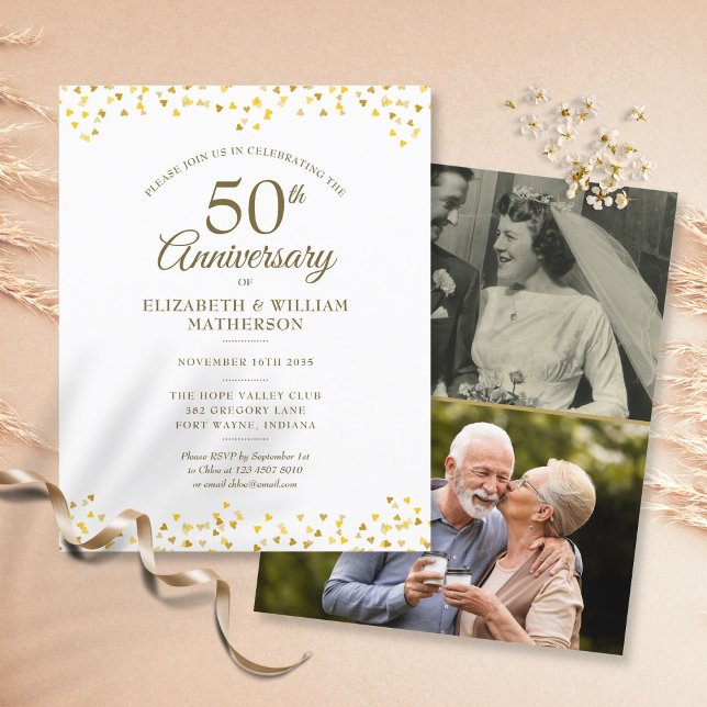 Budget 50th Anniversary Gold 2 Photo Invitation (Creator Uploaded)