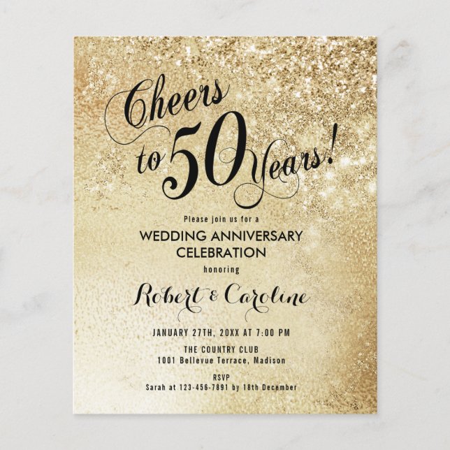 Budget 50th Anniversary Gold Invitation Flyer (Front)