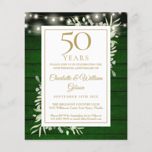 Budget 50th Anniversary Greenery Wood Invitation