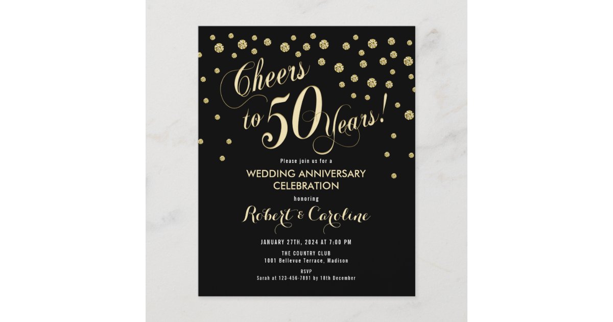 Budget 50th Anniversary Invitation - Black &amp; Gol Flyer | Zazzle