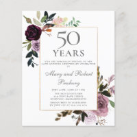 Budget 50th Anniversary Invite Purple Pink Floral