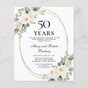 Budget 50th Anniversary Party White Floral Invite