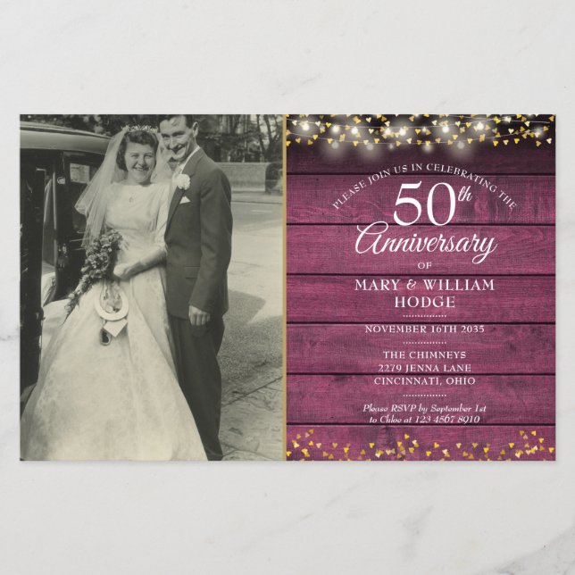 Budget 50th Anniversary Photo Wood Invitation (Front)